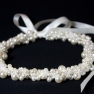 Ribbon tie mixed pearl tambour beaded necklace